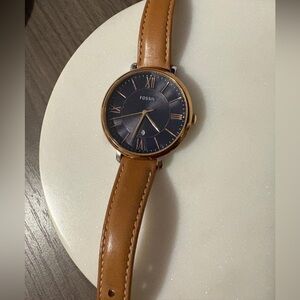 Fossil Tan Leather Watch with Navy blue dial